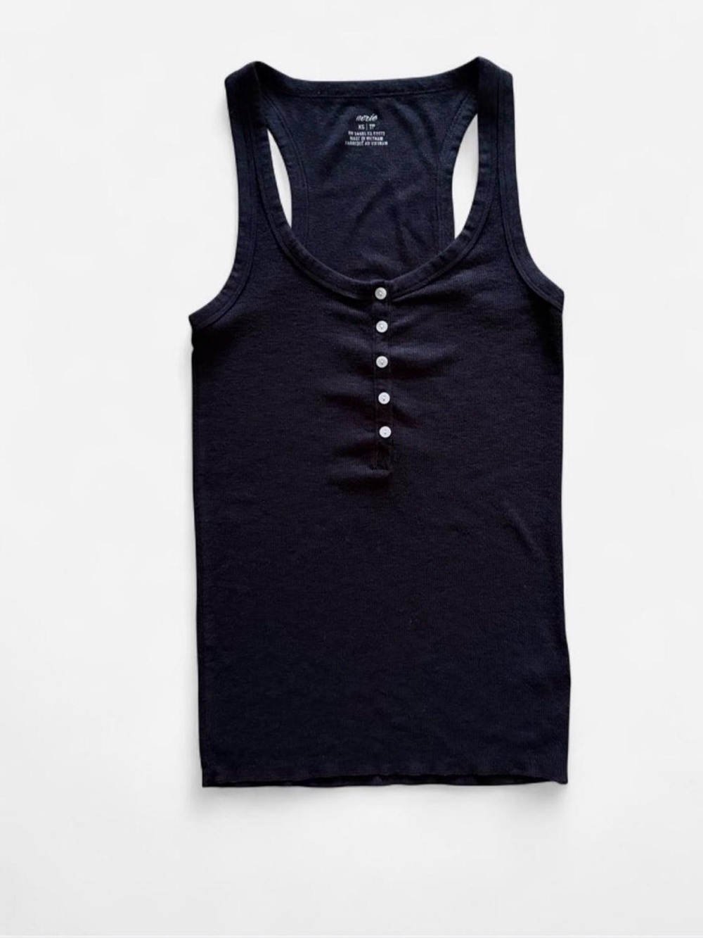 Aerie Black Ribbed Racerback Henley Tank